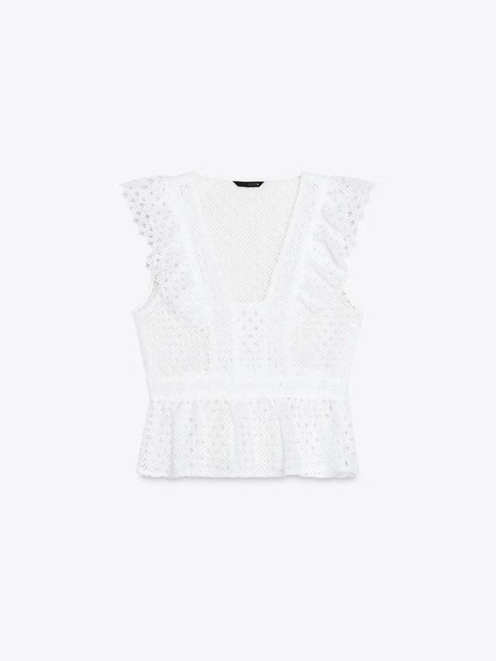 NWT Zara S White Eyelet Lace Peplum V-Neck Top - Picture 2 of 3